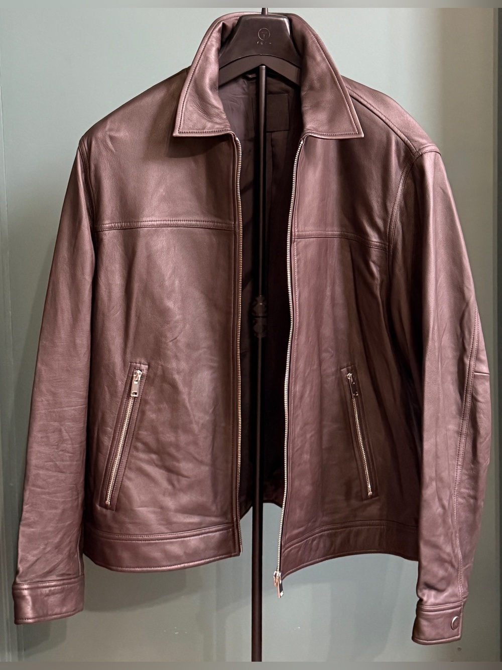 THEORY Brown Lambskin Leather Bomber Biker Moto Jacket XL AVIATOR